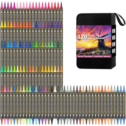 120 Colors Dual Tip Acrylic Paint Markers (60 Count)