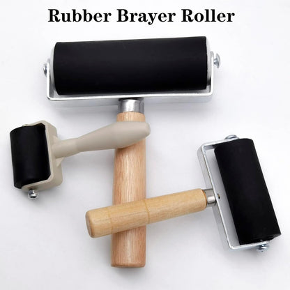 4 Pack Rubber Roller - Brayer Rollers with 3 Size for Crafting Brayer Rollers for Printmaking Brayer Tool Paint Brush Ink Applicator Art Craft Oil Painting Tool 1.4 in,2.4 in,4 in + 1 Scraper HRJZF