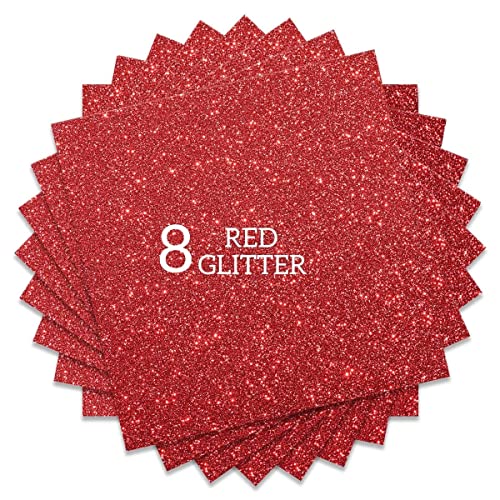 Red Glitter HTV Heat Transfer Vinyl Bundle 8 sheets (8 Count)