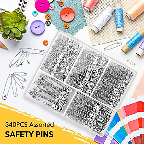 340 Pack Silver Safety Pins Assorted (340 Count)