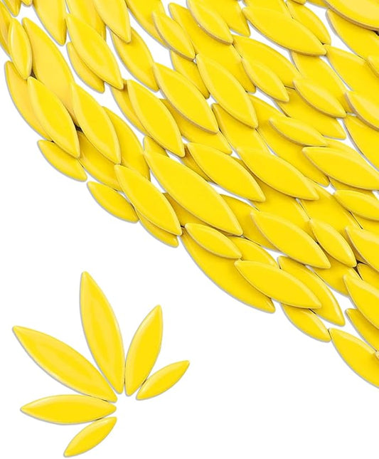 200g Ceramic Petals Bulk Mosaic Tiles for Craft, Small Oval Stepping Stone Kit, Glazed Porcelain Pieces for Coaster Tray House Number Mirror Lamp Home Decorations (Yellow)