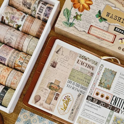 32 Rolls Vintage Rainbow Washi Tape Set Aesthetic Decorative scrapbook Tape (32 Count)