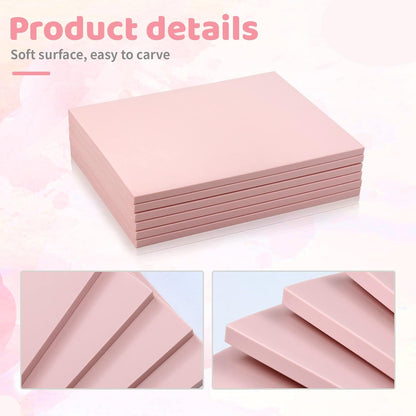 6 Pack 8"x6" Pale Pink Rubber Stamp Carving Blocks Rubber Carved Brick Soft Rubber Linoleum Block for Craft Project