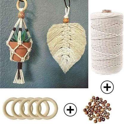 Macrame Kit -Macrame Wall Hanging Kit for Beginners, Macrame Cord 3mm Beads Wood Dowels Rings, Macrame Starter Set Hanging Plant DIY Craft Kits