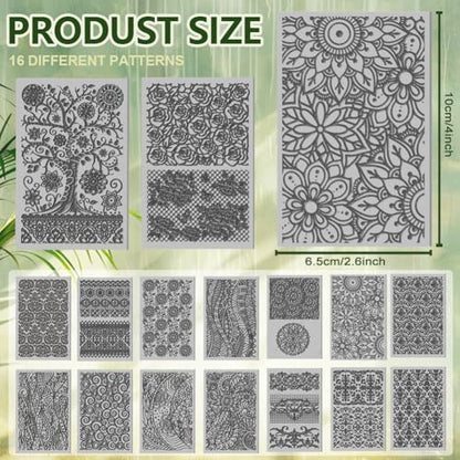 16 Sheets 16 Styles Retro Lace Polymer Clay Texture Mat Mandala Tree Modeling Pattern Pad Bohemian Texture Sheets for Polymer Clay Making Earrings Jewerly Tools