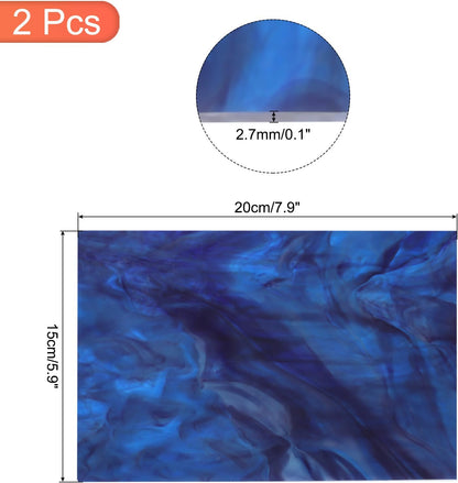 MECCANIXITY 2 Pcs Stained Glass Sheet Mosaic Tile 7.9 Inch x 5.9 Inch Dark Blue Stained Glass Sheets for Crafts DIY Art Project