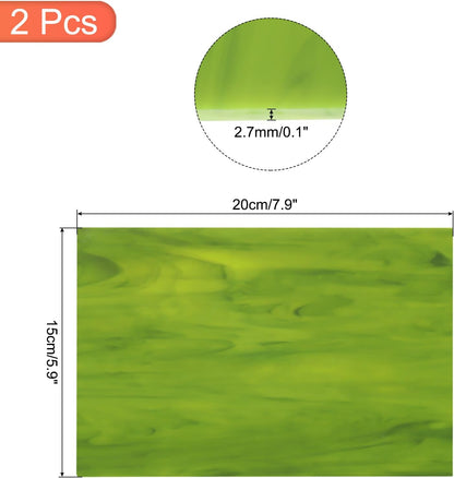 MECCANIXITY 2 Pcs Stained Glass Sheet Mosaic Tile 7.9 Inch x 5.9 Inch Green Stained Glass Sheets for Crafts DIY Art Project