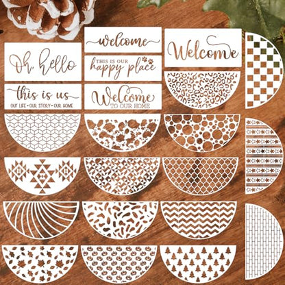 Welcome Stencils for Painting on Wood Welcome Stencil for Crafts Reusable (22 Count)