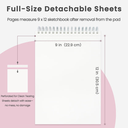 9"x12" Sketchbook Pink, 1 Pack-100 Sheets Cute Sketchbook for Girls, 68lb/100gsm Pink Sketch Book for Kids, Spiral Drawing Pad for Kid, Art Supplies for Kids 9-12 Girls. - Crafty Corner
