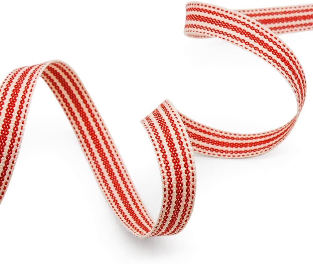 CT CRAFT LLC Ivory Cotton Red Stripes Ribbon 3/8" x 10 Yards for Home Décor Gift Present Wrapping DIY Crafts Birthday Wedding Bouquet Christmas - Crafty Corner