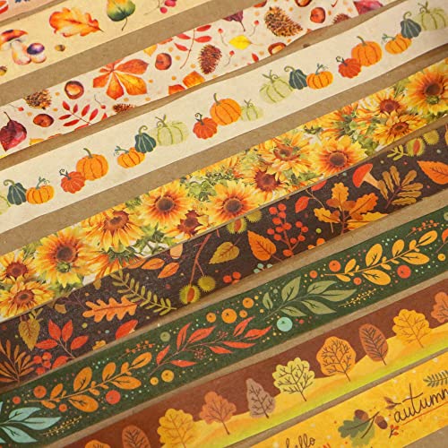 10 Rolls Four Seasons Washi Tape Set Yellow Leaves & Flowers Masking Decorative Tapes (10 Count)