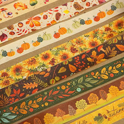 10 Rolls Four Seasons Washi Tape Set Yellow Leaves & Flowers Masking Decorative Tapes (10 Count)