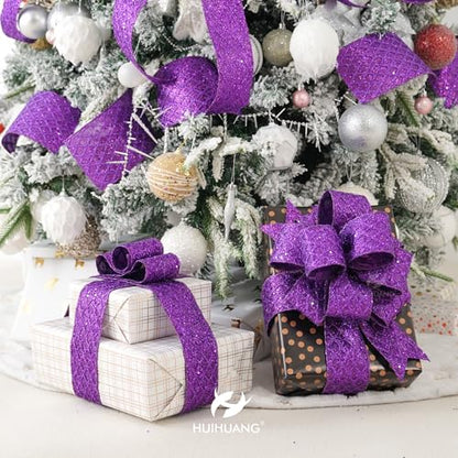 Purple Glitter Diamond Christmas Wired Ribbon 2.5 inch x 10 Yds (30 Foot)