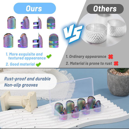 8 Pcs Sewing Thimbles, Sewing Thimble Finger Protector, Fingertip Thimble Metal Dazzle Color Adjustable Metal Sewing Thimble Rings, Sewing Quilting Craft Accessories DIY Sewing Tools (2 Sizes, S/M)