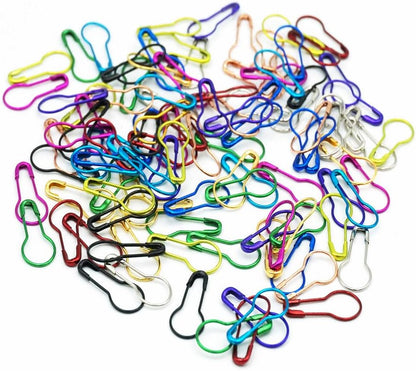 100 Pieces Safety Pins, Bulb Stitch Markers 10 Metalic Colors Assorted Metal Calabash Pins Pear Shape Knitting Pins for Crocheting Clothing Tag DIY Craft Project with Storage Box