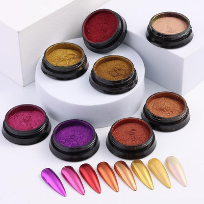 24 Jars Chrome Nail Powder Metallic Mirror Effect Pigment Iridescent Aurora Mermaid Pearl Glitter Dust, Gold Silver Nail Foil Fluorescent Flakes Kit for Resin Craft & Nail Art Decoration