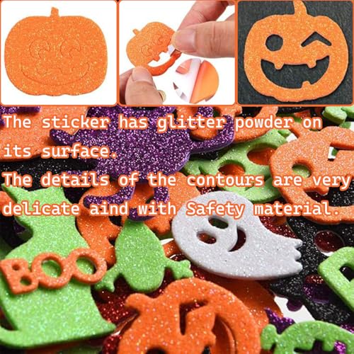 300Pcs Halloween Foam Stickers Glitter Pumpkin Spider Bat DIY Stickers