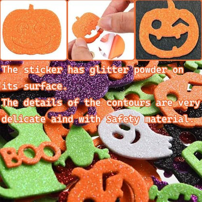 300Pcs Halloween Foam Stickers Glitter Pumpkin Spider Bat DIY Stickers