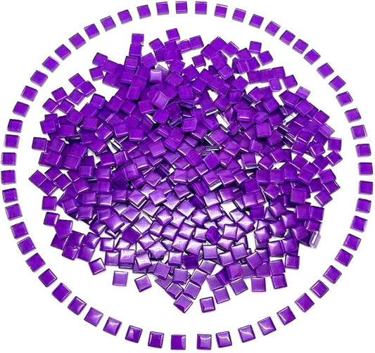 500G/ 1.1LB Bulk Crystal Mosaic Tiles, Assorted Color Opaque Mosaic Glass Crafts Supplies Handmade Crafts for DIY Picture Coaster Home Kitchen Bathroom Mosaic Decoration(0.4x0.4 inch, Purple)