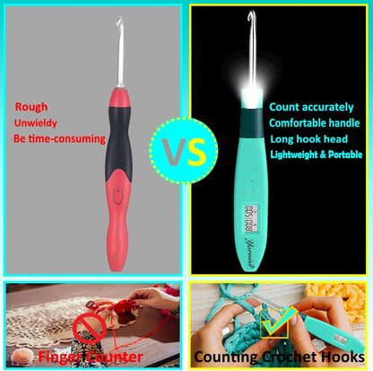 Yarniss 18 Size Counting Crochet Hooks with Light, Digital Counter Crochet Hooks Set with Case (2.0mm~14.0mm)