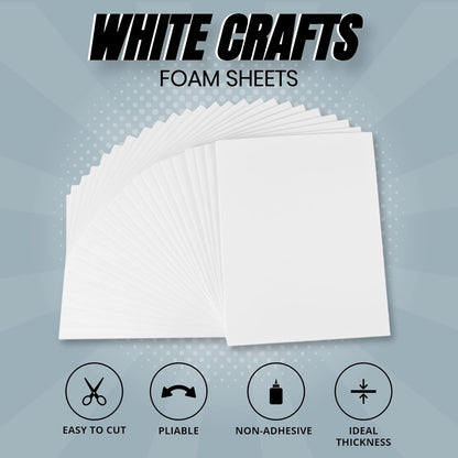 24 Ct Sheets White EVA Cosplay Foam in 9” x 12’’ Sheets; High Density Thick Foam 85 kg/m³, 2mm (1/12”); Great for Costumes, Props, Armor, Masks, Arts and Crafts Projects - Crafty Corner