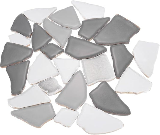 uxcell 500g/1.1LB Irregular Ceramics Mosaic Tiles, 3.2-8.5 cm Bulk Stained Ceramic Mosaic Pieces Stones Mosaic Kits for DIY Art Craft Projects Home Decor, Mixed Grey