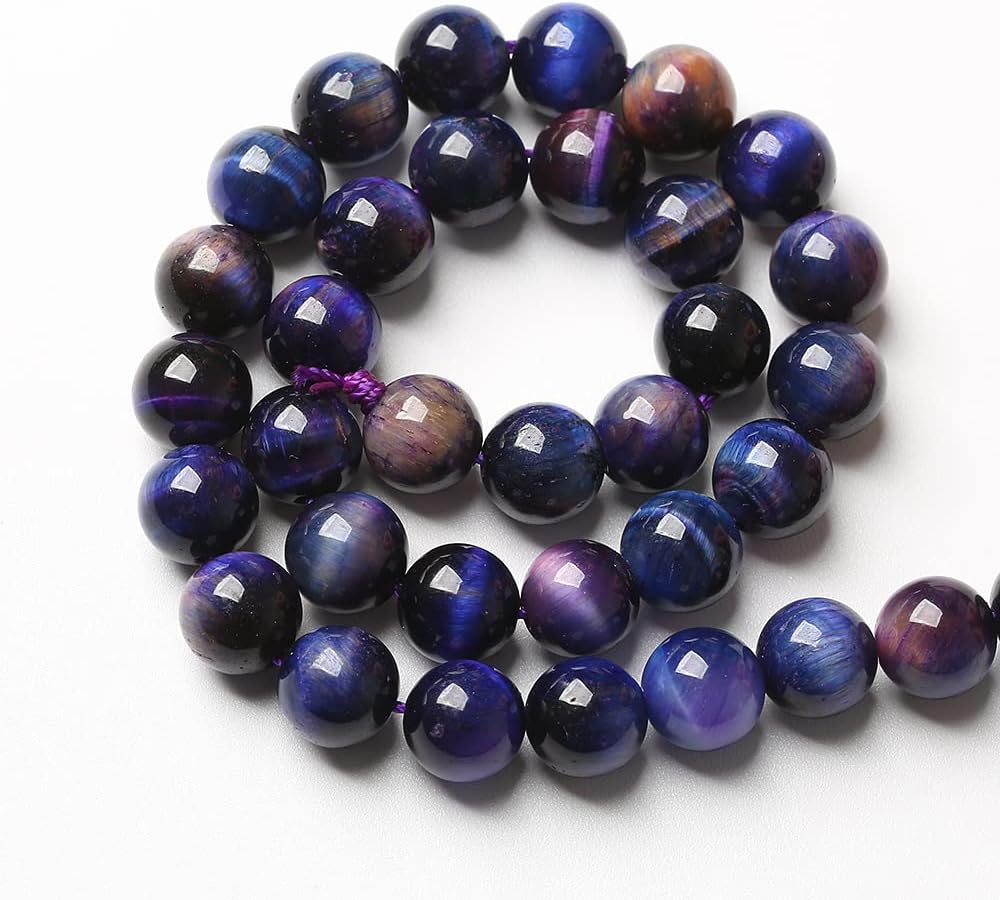 32pcs 12mm Natural Starry Sky Purple Tiger Eye Stone Beads Gemstone Round Loose Beads for Jewelry Making DIY Bracelet,Necklace