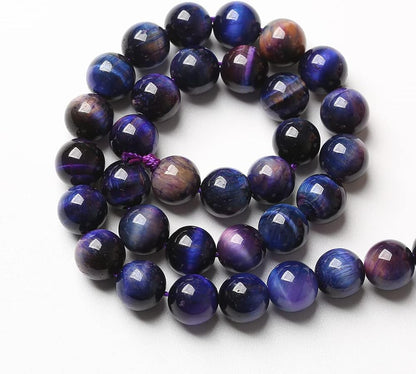 32pcs 12mm Natural Starry Sky Purple Tiger Eye Stone Beads Gemstone Round Loose Beads for Jewelry Making DIY Bracelet,Necklace