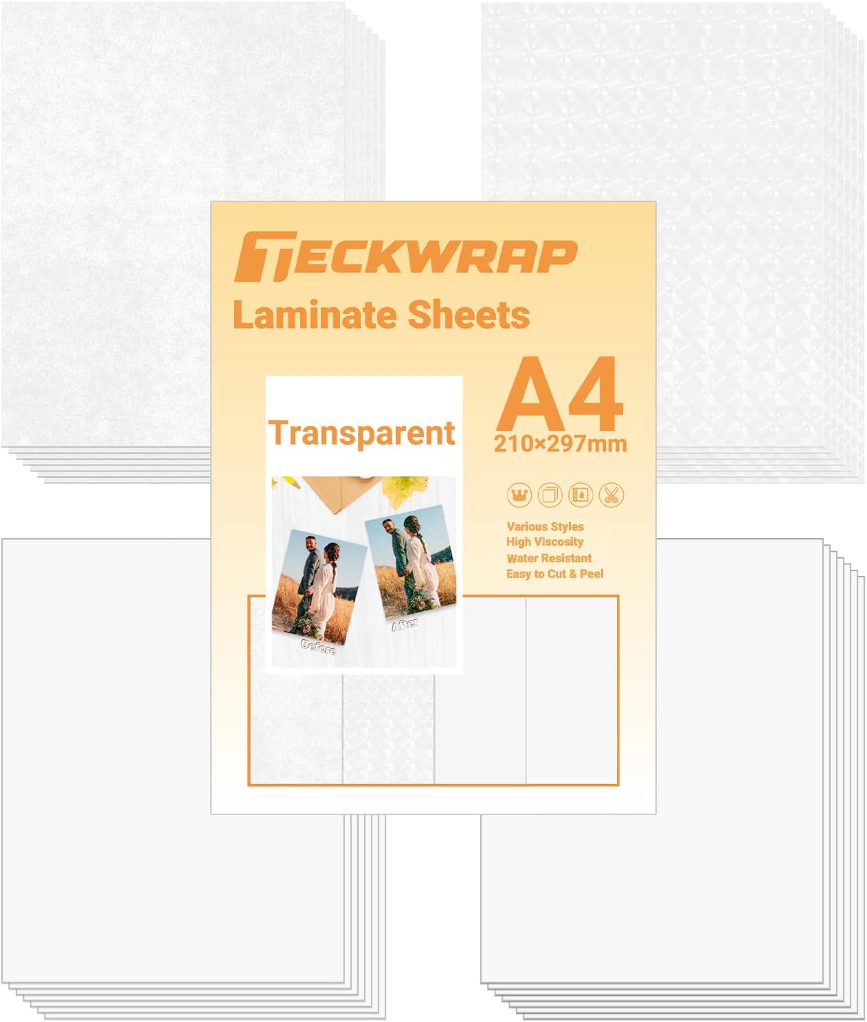 TECKWRAP Laminating Sheets Clear Vinyl Laminate Sheets Sticker Paper for Inkjet Printer Printable Vinyl Stickers, Photo Paper 8.26" x 11.69" A4 28 Sheets (3D Cat Eye, Glitter, Glossy, Matte)