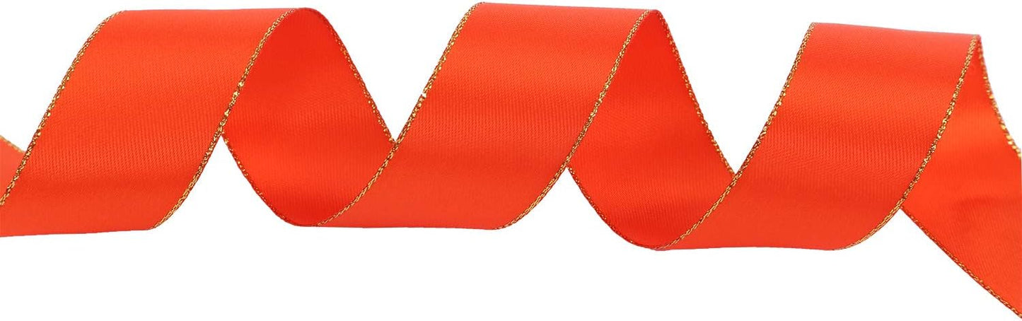 ITIsparkle 1" Inch Double Faced Satin Ribbon 25 Yards with Gold Edges, 1" X 25Yd - Autumn Orange - Crafty Corner