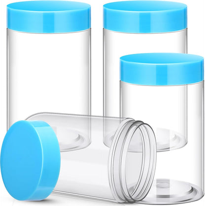 SATINIOR 12 Pack 12 oz Plastic Container Jars with Lids Round Clear Travel Cosmetic Container Slime Jars for Toiletries, Lotion, Cream, Ointments, Makeup, Rhinestone, Samples, Kitchen Storage(Blue)
