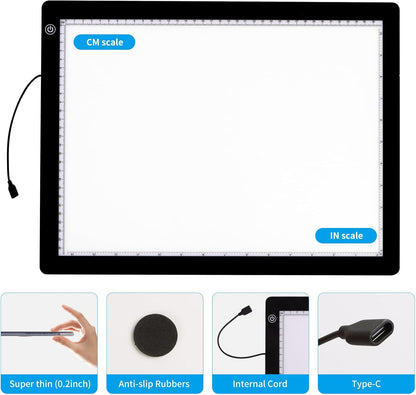A3 Light Pad with Foldable Stand, UL Certified Adapter, 8000 Lux Super Bright Ultra Thin Pad for Cricut Weeding Vinyl, Artist Drawing Light Box/Board/Table for Tracing, Sketching - Black
