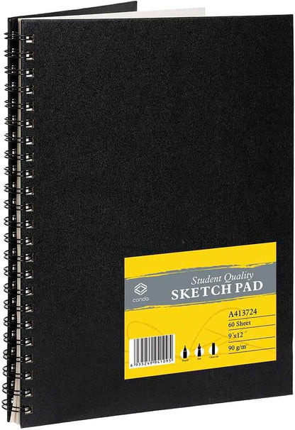 CONDA 9"x12" Double-Sided Hardbound Sketchbook, 60 Sheets, Heavyweight Hardcover Sketchbook, Spiral Sketch Pad, Durable Acid Free Drawing Paper for Drawing Painting - Crafty Corner