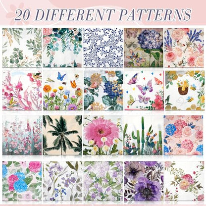 20 Pack Decoupage Napkins Floral Cocktail Decorative Paper Napkins (20 Count)