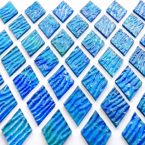 60 Pieces Diamond Shape Blue Green Transparent Stained Glass Pieces (60 Count)