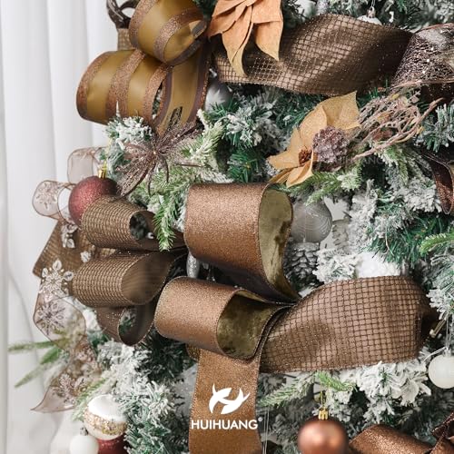 4 inch Brown Square Mesh Christmas Wired Ribbon 10 Yards (30 Foot)