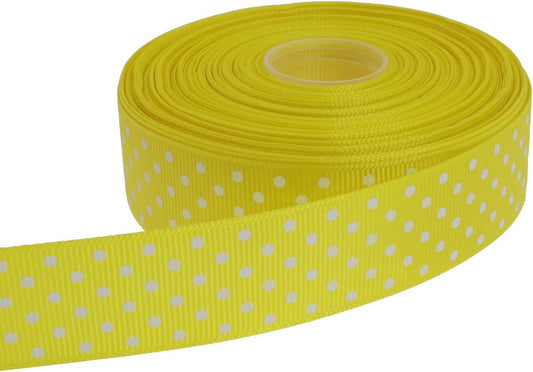 Polka Dot Grosgrain Ribbon 25 Yard Each Roll 100% Polyester (1", Yellow) - Crafty Corner