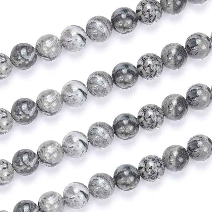 70pcs Adabele Natural Landscape Jasper Healing Gemstone 10mm (0.39 inch) Round Loose Beads Gem Stone Spacer for Craft Jewelry Making GF19-10
