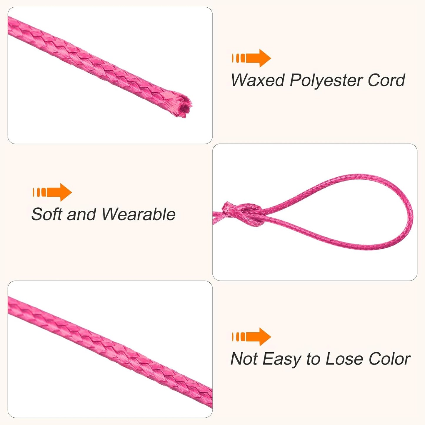 MECCANIXITY Waxed Cord 1mm Waxed Polyester Cord 175 Yard Wax String for Bracelet Making,Necklaces, Beading,Jewelry Making and DIY Crafts(Dark Pink)