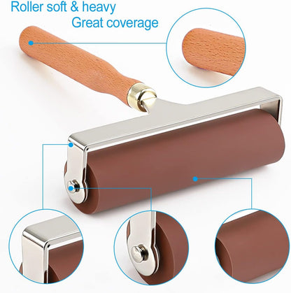 Soft Rubber Roller, Brayer Ideal for Anti Skid Tape Construction Tools, Print, Ink and Stamping Tools(6-Inch, Brown)
