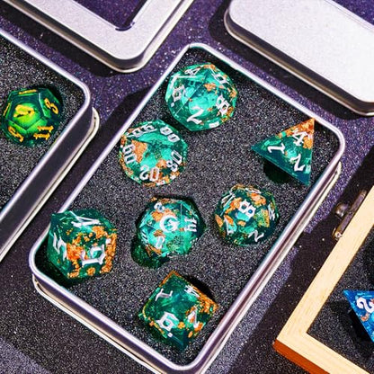 The Green Moon of Mystery Liquid Core DND Dice Set (7 Count)