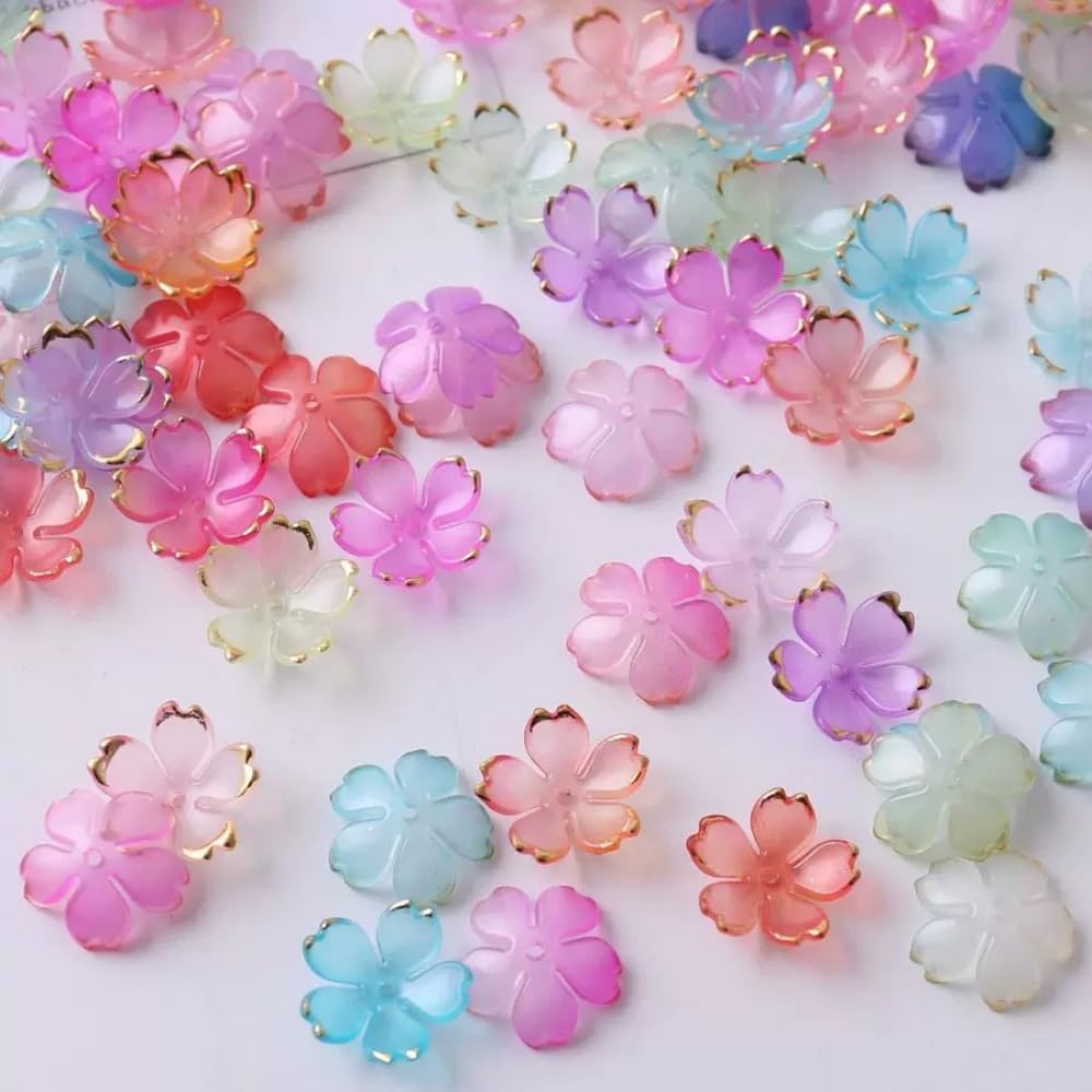 100pcs Acrylic Flower Beads, 19mm Cherry Blossom Plastic Gradient Flower Spacer Beads for DIY Crafts Bracelet Necklace Earrings Jewelry Making(White)