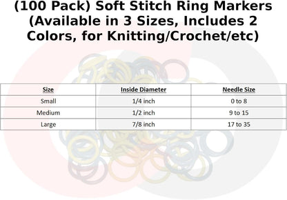 (100 Pack) Soft Stitch Ring Markers, Blue & Yellow (Medium Size for Needle Sizes 9-15, Includes 2 Colors, for Knitting/Crochet/etc)