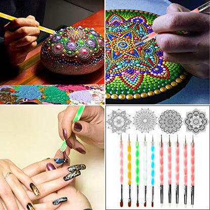 58PCS Mandala Dotting Tools Set with a Blue Zipper Waterproof Storage Bag for Painting Rocks