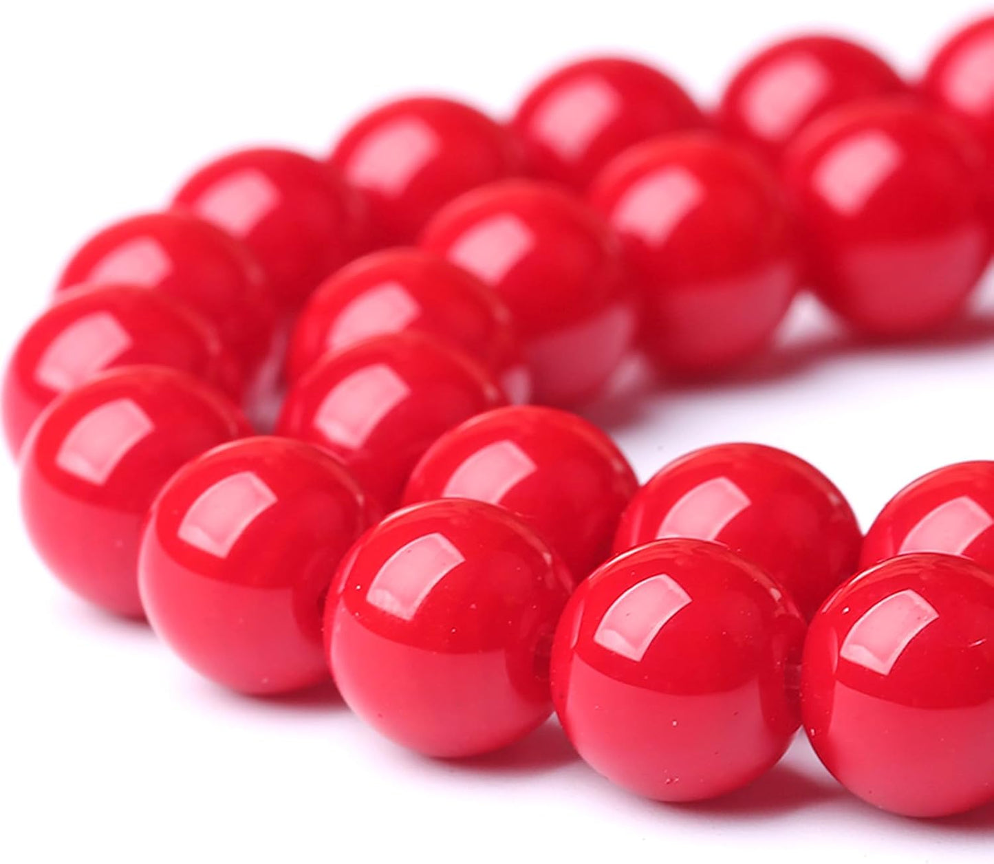 10MM Coral Red Glass Beads Natural Stone Crystal Energy Round Loose Beads for Jewelry Making Bracelet 72pcs 2 Strands 32"