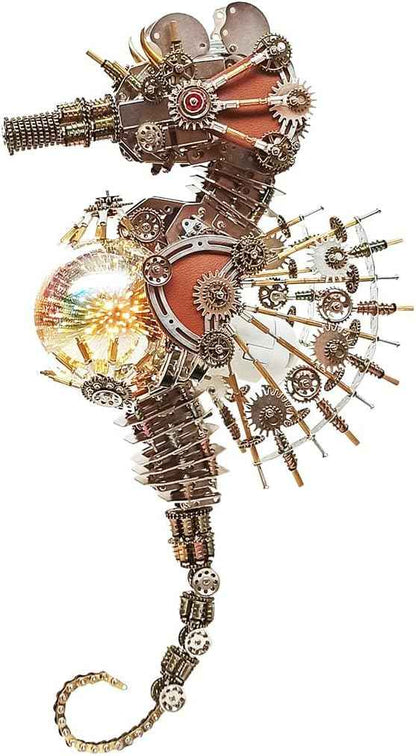 Meatalkitor 3D Puzzle Steampunk Seahorse Lamp - 2100PCS Metal Mechanical Model Kit with 16 Color Planet Light - Perfect Room Decor and Gift Choice (Firework LAMP)