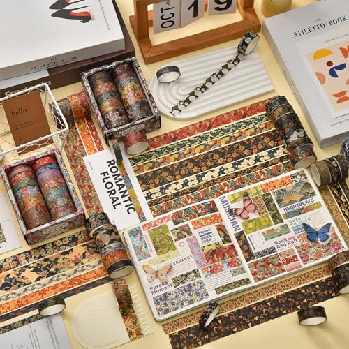 12 Rolls Kyoto Charm Washi Tape Set Japanese Arts Adhesive Tapes Geometric Garden Decorative Masking Tape Sets for Craft (12 Count)