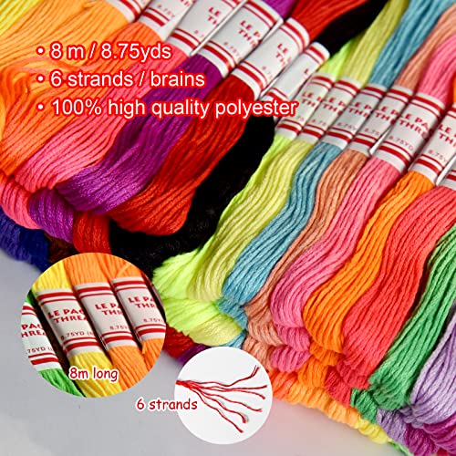 Embroidery Floss Rainbow Color 109 Skeins Per Pack Cross Stitch Threads Friendship Bracelets Floss Crafts Floss with 3 Weaved Plate（105 pcs Embroidery Floss +4 Metallic Embroidery Thread (2743.75 Foot)