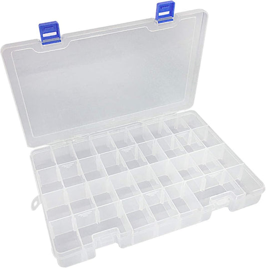 Qualsen Plastic Organizer Storage Box with Adjustable Dividers, Fishing Tackle Box and Bead Organizer Box for Jewelry, Beads, Earrings, Tools, Fishing Hooks, and Small Accessories（34 Grid x 2）