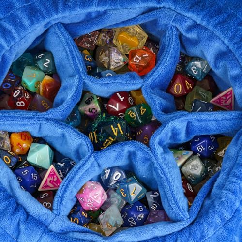 Large D&D Dice Bag with Pockets Blue Storage Bag for DND RPG Games (21 Ounce)